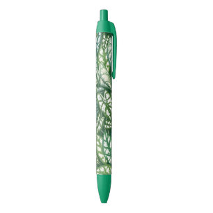 Green Tropical Leaves Pattern Black Ink Pen