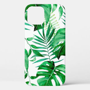 Green tropical leaves pattern iPhone 12 case