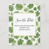 Green Tropical Leaves Pattern Classy Save the Date