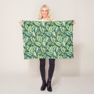 Green Tropical Leaves Pattern Fleece Blanket