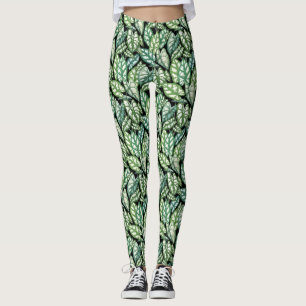 Green Tropical Leaves Pattern Leggings