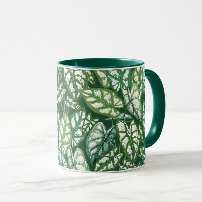 Green Tropical Leaves Pattern  Mug (Front Right)