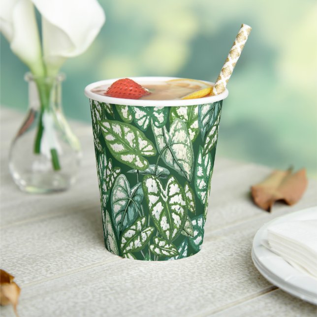 Green Tropical Leaves Pattern  Paper Cups (Insitu)