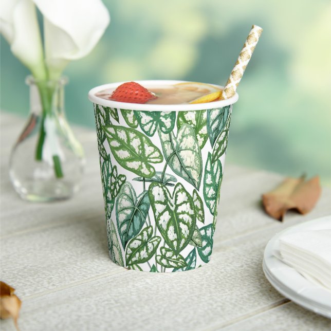 Green Tropical Leaves Pattern Paper Cups (Insitu)