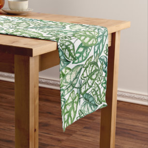 Green Tropical Leaves Pattern Short Table Runner