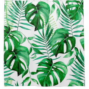 Green tropical leaves pattern shower curtain