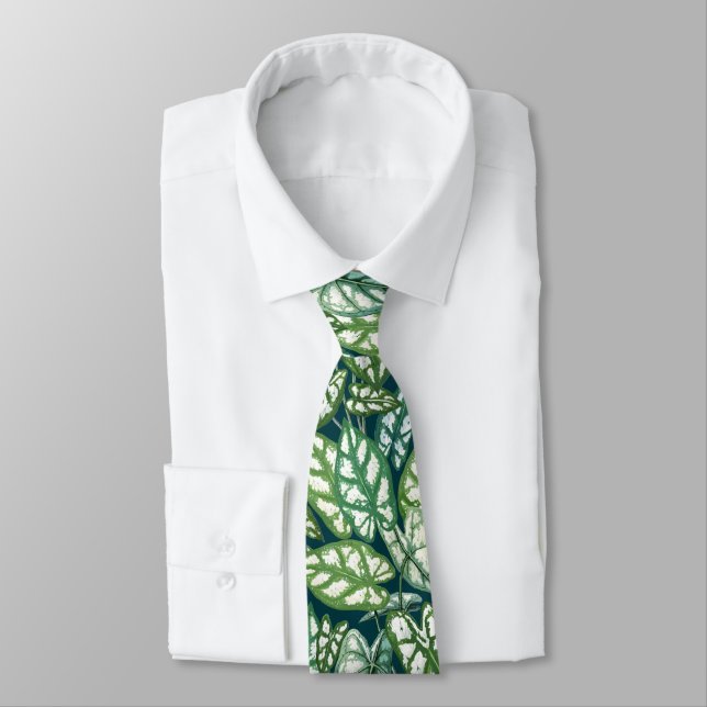 Green Tropical Leaves Pattern Tie (Tied)
