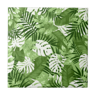 Green Tropical Leaves Pattern Tile