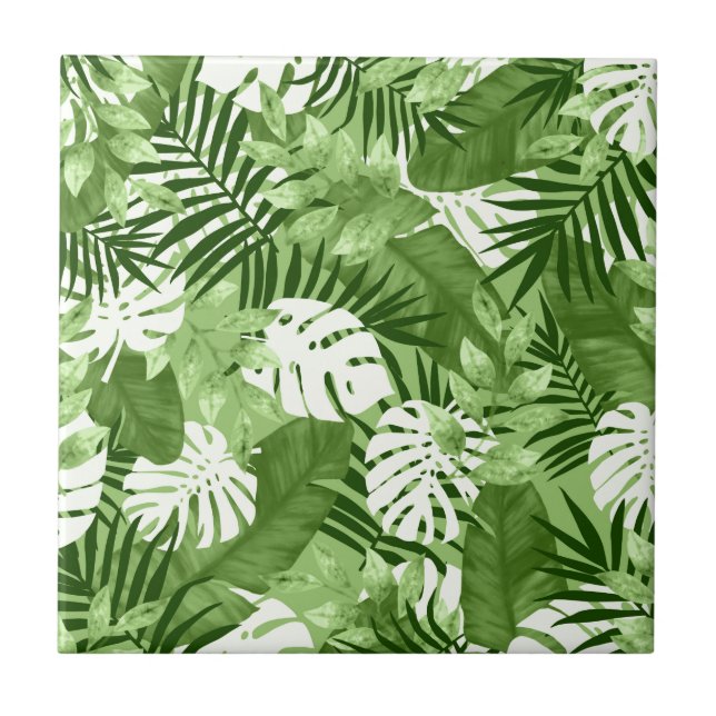 Green Tropical Leaves Pattern Tile (Front)