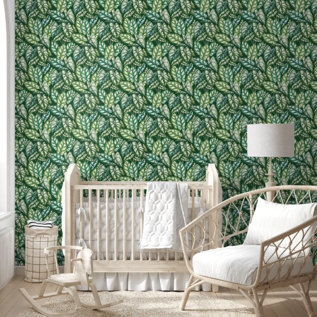 Green Tropical Leaves Pattern  Wallpaper (Kids)
