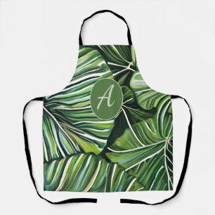 Green Tropical Leaves Personalised Monogram  Apron