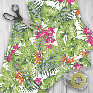 Green Tropical Leaves Pink Orange  Flowers Tissue Paper