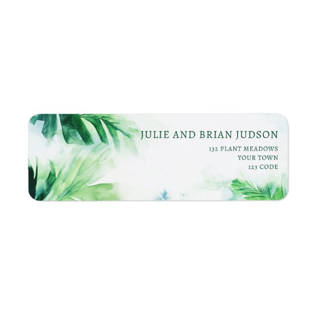 Green Tropical Leaves Return Address Label (Front)