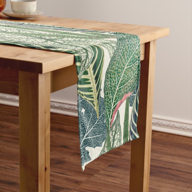 Green tropical leaves short table runner (In Situ)