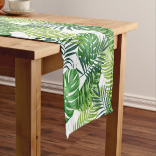 Green Tropical Leaves Short Table Runner