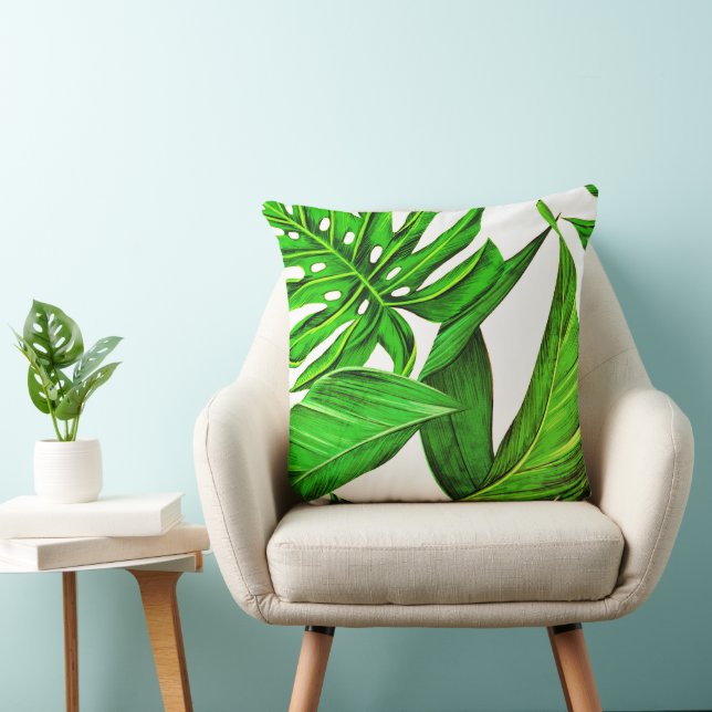Green Tropical Leaves Summer Decor Cushion (Chair)