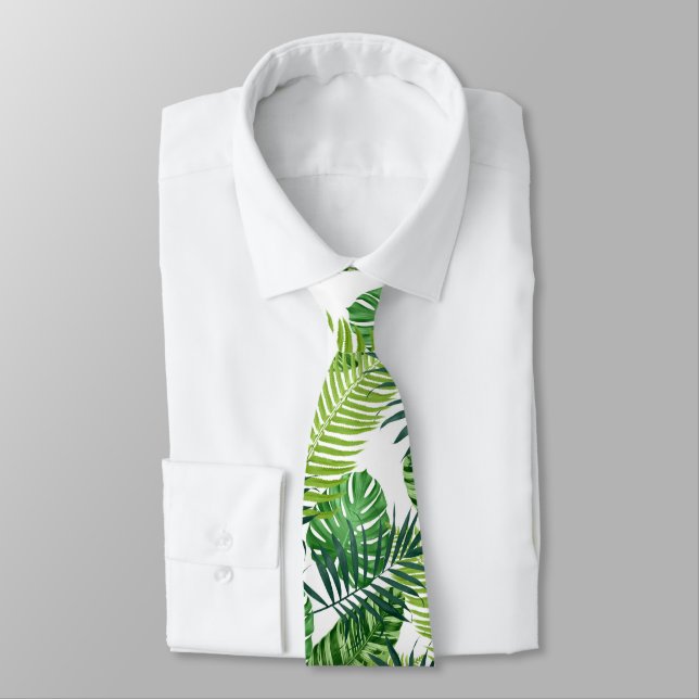 Green Tropical Leaves Tie (Tied)