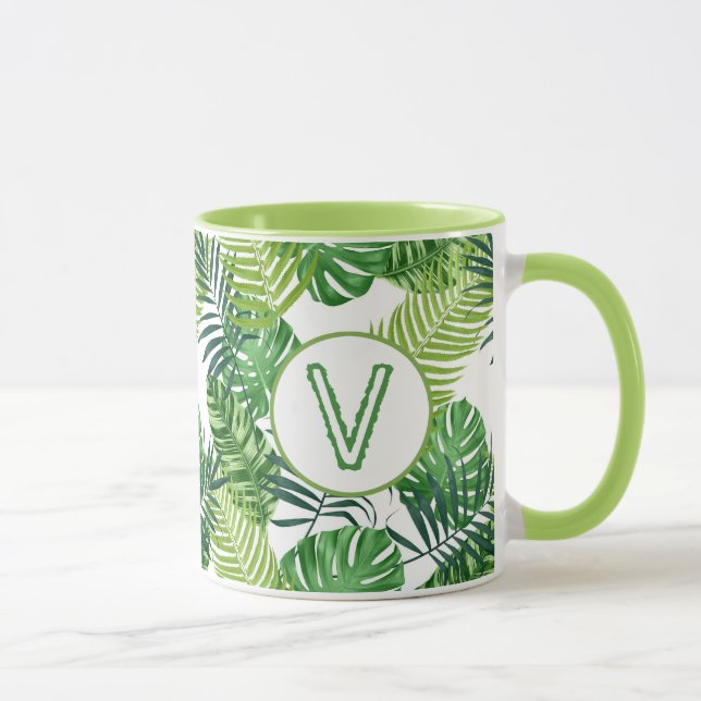 Green Tropical Leaves V Mug (Right)