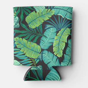 Green tropical leaves: vintage pattern. can cooler