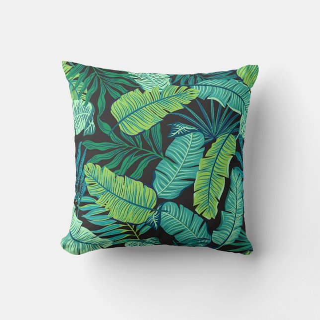 Green tropical leaves: vintage pattern. cushion (Front)