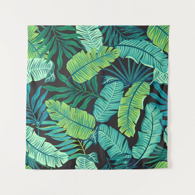 Green tropical leaves: vintage pattern. tapestry (Front)