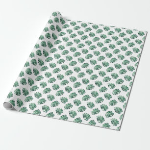 Green tropical leaves, watercolor pattern wrapping paper