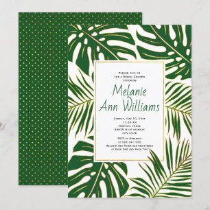 Green tropical leaves wedding bridal shower invitation