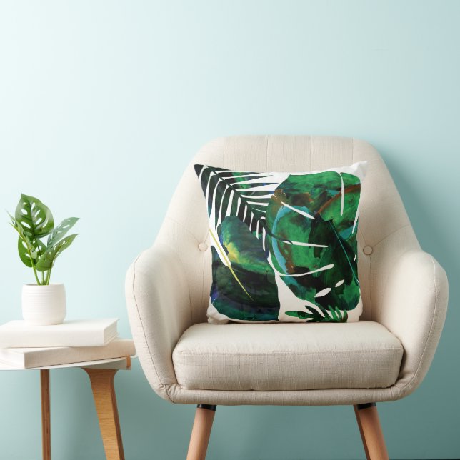 Green Tropical Monstera Fern Leaves Cushion (Chair)