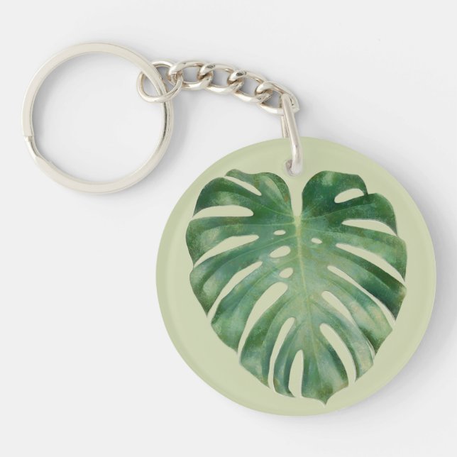 Green Tropical Monstera Leaf  Key Ring (Front)