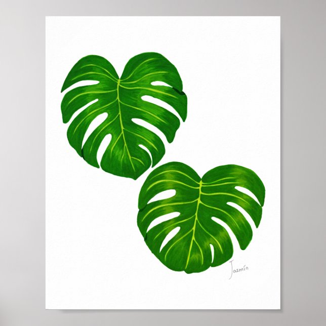 Green Tropical Monstera Leaves Art Print (Front)