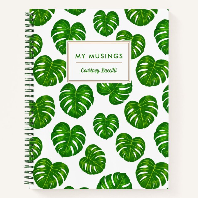 Green Tropical Monstera Leaves Pattern Notebook (Front)