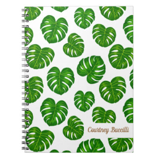 Green Tropical Monstera Leaves Pattern Notebook