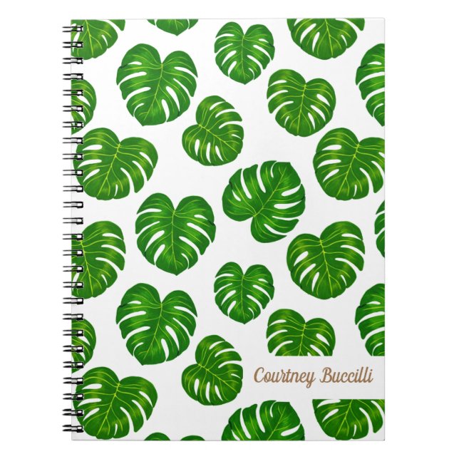 Green Tropical Monstera Leaves Pattern Notebook (Front)