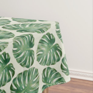 Green Tropical Monstera Leaves Pattern Tablecloth