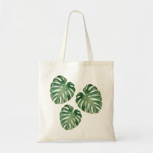 Green Tropical Monstera Leaves Tote Bag