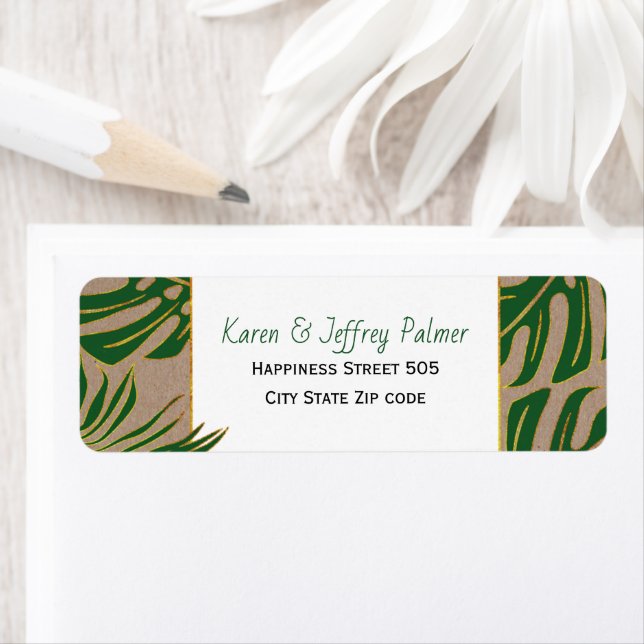 Green tropical monstera palm leaves rustic wedding (Insitu)