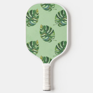 Green Tropical Monstera Plant Monogrammed Name Pickleball Paddle