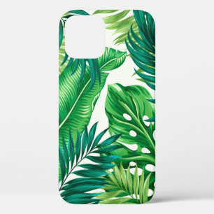 Green Tropical Palm Banana Monstera Leaves iPhone 12 Case