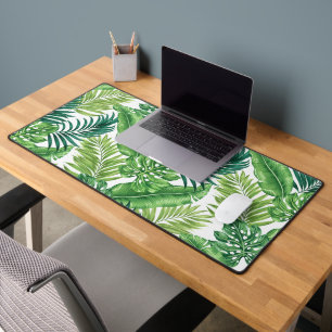 Green Tropical Palm Banana Monstera Leaves Desk Mat