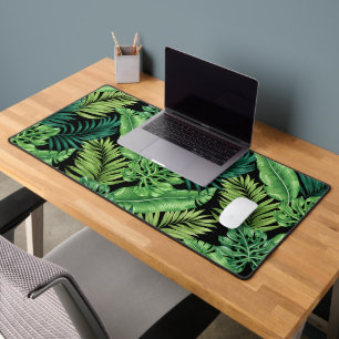 Green Tropical Palm Banana Monstera Leaves Desk Mat