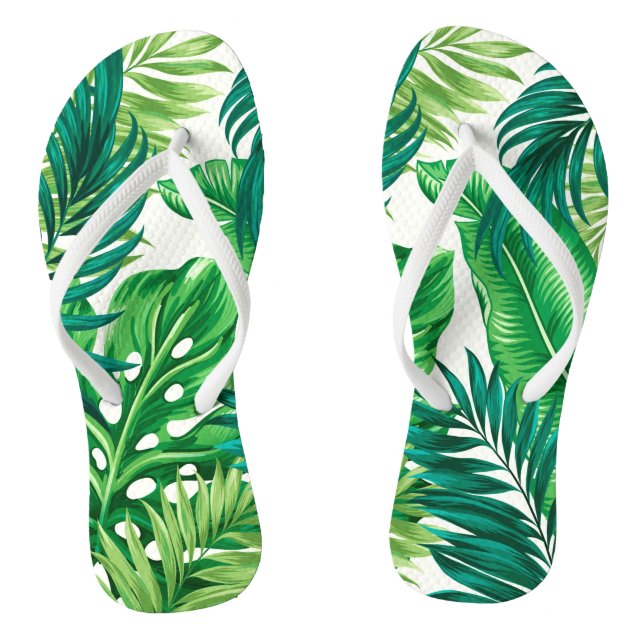 Green Tropical Palm Banana Monstera Leaves Jandals (Footbed)