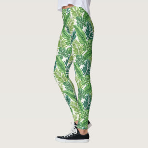 Green Tropical Palm Banana Monstera Leaves Leggings