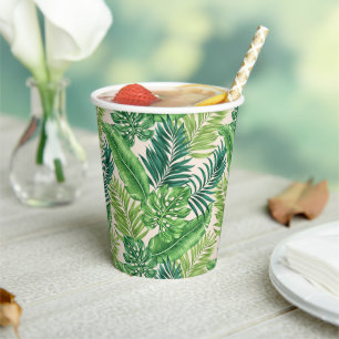 Green Tropical Palm Banana Monstera Leaves Paper Cups