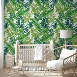 Green Tropical Palm Banana Monstera Leaves Wallpaper