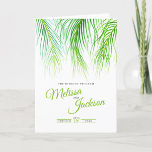 Green tropical palm fronds watercolor art wedding programme