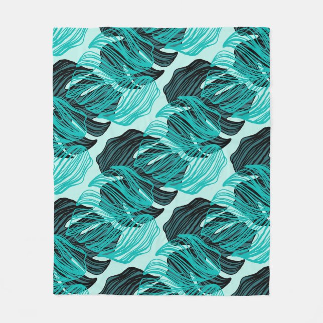 Green tropical palm leaves design. fleece blanket (Front)