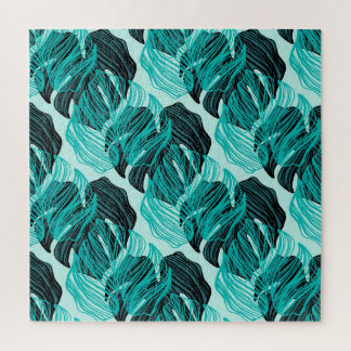 Green tropical palm leaves design. jigsaw puzzle