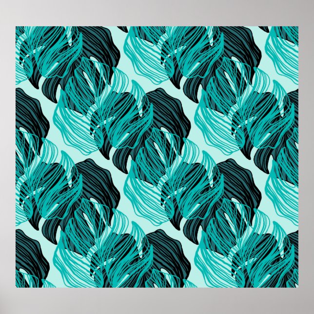 Green tropical palm leaves design. poster (Front)