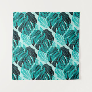 Green tropical palm leaves design. tapestry