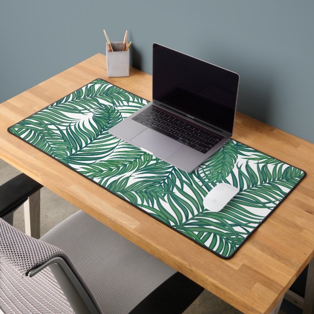 Green Tropical Palm Leaves Desk Mat (Office 2)